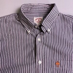 Brooks Brothers Red Fleece Shirt L Mens L/S Button Down Red Gray Striped VGUC